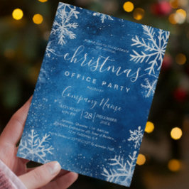Convite Cozy White Snowflakes Blue Christmas Party