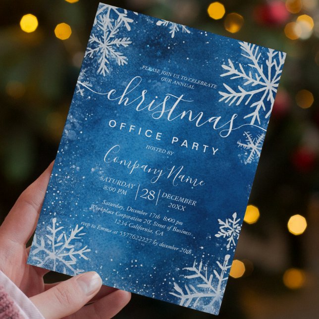 Convite Cozy White Snowflakes Blue Christmas Party (Criador carregado)