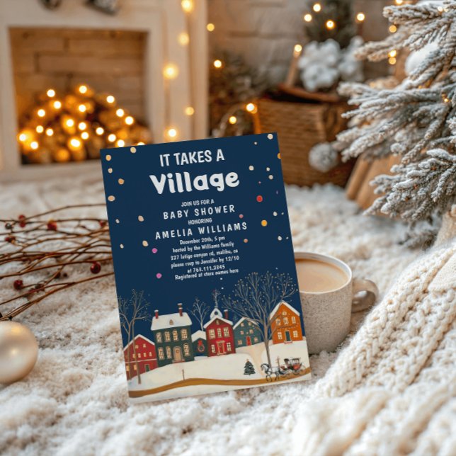 Convite Cozy Winter Village Baby Shower (Criador carregado)