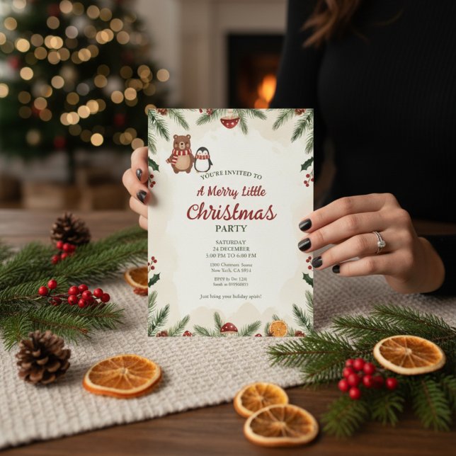 Convite Cozy Woodland Christmas Party Invitation (Criador carregado)