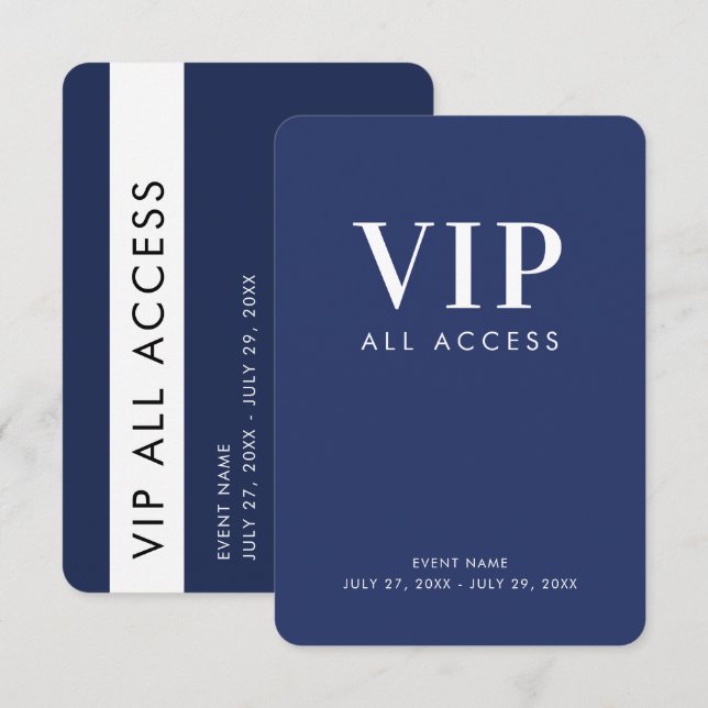 Convite Crachá de identificação VIP em azul marinho de ace (Frente/Verso)