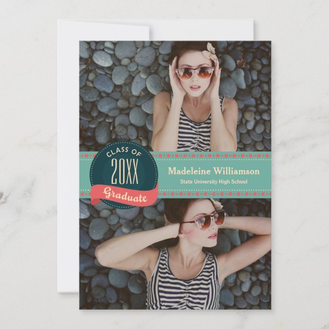 Convite Crachá Retroativo com Graduação de Fotos em Setas  (Frente)