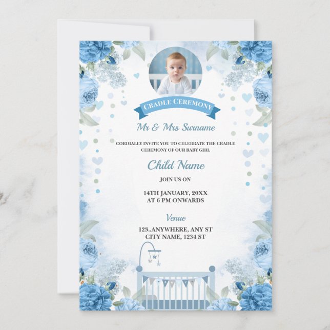 Convite Cradle Ceremony Invitation Card Boy, Naming Day (Frente)