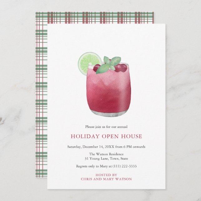 Convite Cranberry Cocktail Festivo Natal Bebidas Festas (Frente/Verso)