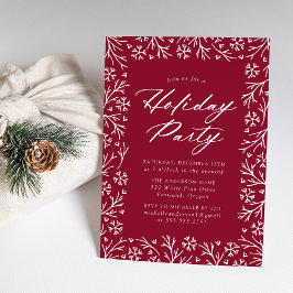 Convite Cranberry Elegant Snowflake Foliday Party