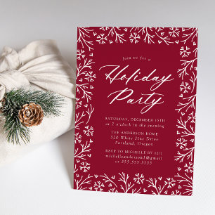 Convite Cranberry Elegant Snowflake Foliday Party