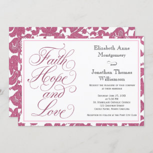 Convite Cranberry Lace Script Faith Hope & Love Wedding