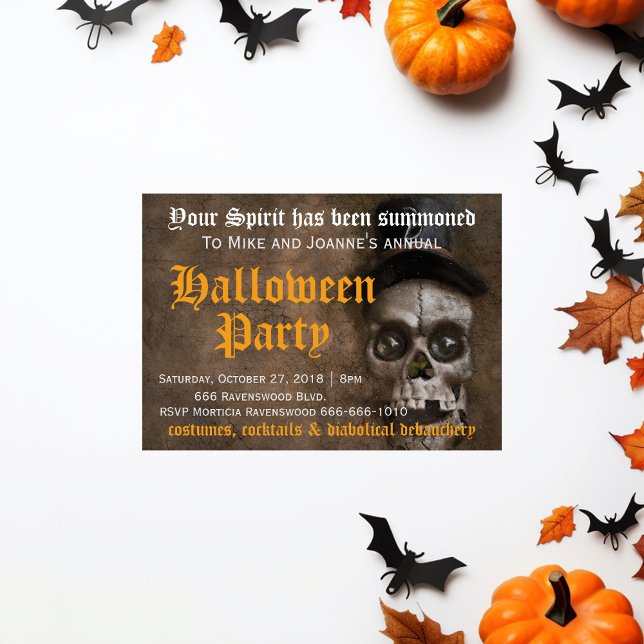 Convite Crânio Assustador Assustador com Festa de Hat Hall (Criador carregado)