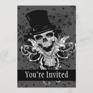 Convite Crânio assustador com chapéu alto