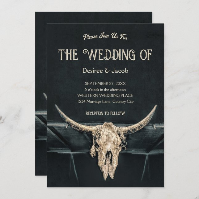 Convite Crânio da Cinza de Beige Russo Ocidental (Frente/Verso)