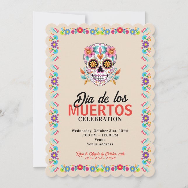 Convite Cranio de Açúcar Dia de los Muertos Dia dos Mortos (Frente)