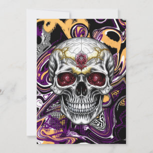 Convite Cranio de Açúcar Preto e Roxo Halloween