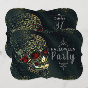 Convite Crânio de Aranha com Joias e Rosas Festa Glam Gour