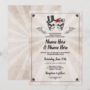 Convite Crânio de Casamento de Halloween Gótico Convidado