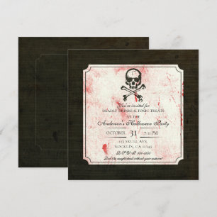 Convite Cranio de Caveira Grunge Vintage Sangrento Hallowe
