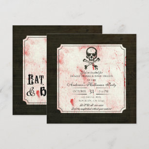 Convite Cranio de Caveira Grunge Vintage Sangrento Hallowe
