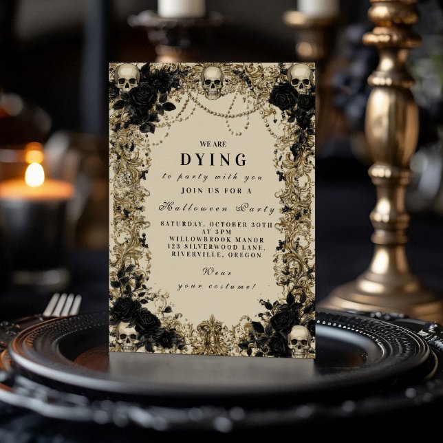 Convite Crânio de Elegância Escura e Celebração de Hallowe (Criador carregado)