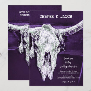 Convite Crânio de Touro Roxo Escuro do Oeste Rural
