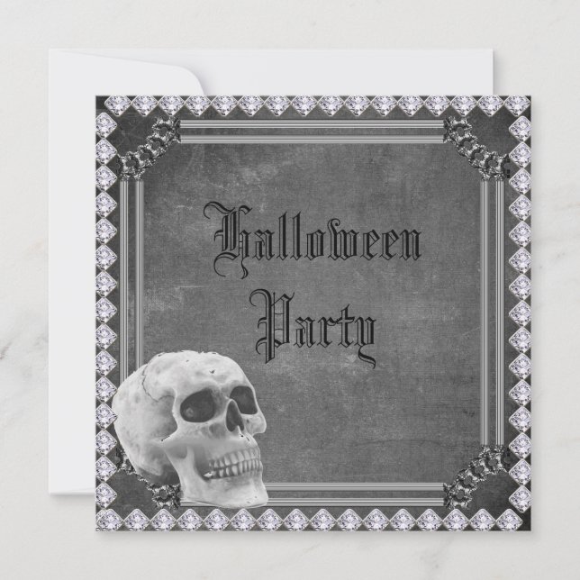 Convite Cranio & Diamantes Dupla Face Halloween (Frente)