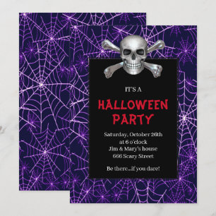 Convite Crânio E Crossbones Roxo Do Halloween Cobweb