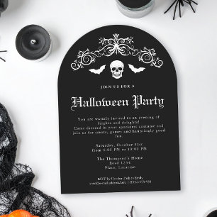Convite Crânio E Morcegos Festa Gótica De Halloween