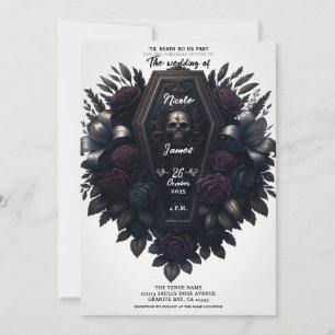 Convite Crânio Floral Coffin Bloom Branco Casamento Gótico