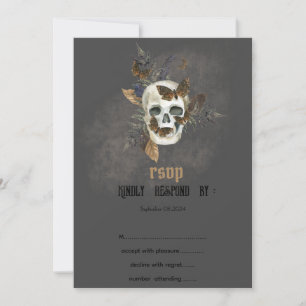 Convite Crânio Floral Gótico Borboletas Casamento RSVP  