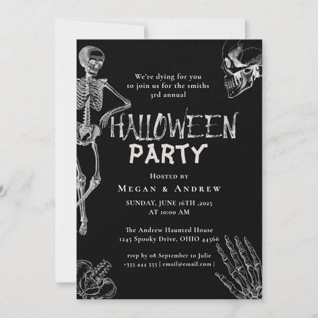 Convite Crânio Gótico do Partido Adulto do Halloween (Frente)