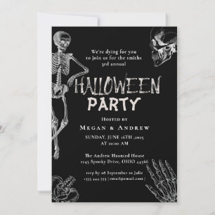 Convite Crânio Gótico do Partido Adulto do Halloween