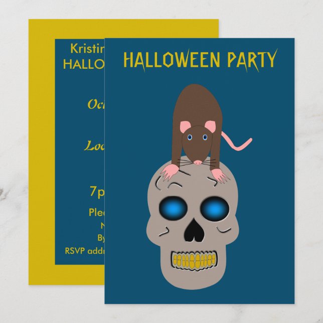 Convite Crânio Gótico e Halloween Rato Personalizados (Frente/Verso)