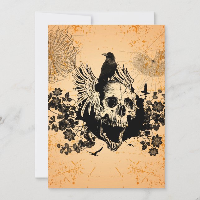 Convite Crânio incrível com asas e corvos (Frente)