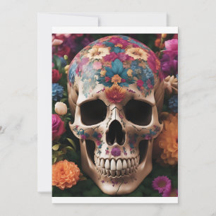 Convite Cranio Metálico do Dia dos Mortos com Flores