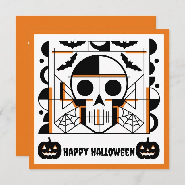 Convite Crânio, morcegos, teias de aranha ao estilo do Dia (Frente/Verso)