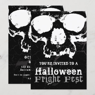 Convite Cranio Preto e Branco Grunge Festa de Terror de Ha