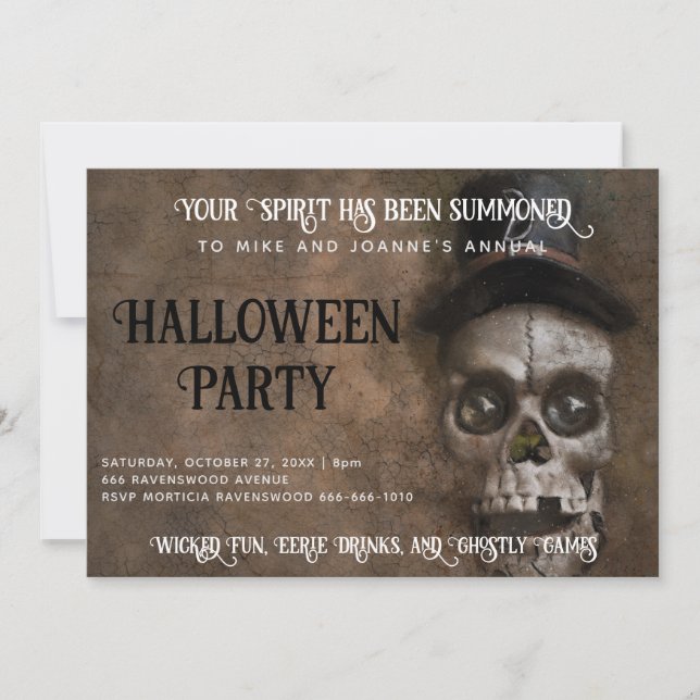 Convite Crânio Sinistro de Chapéu Alto na Festa de Hallowe (Frente)