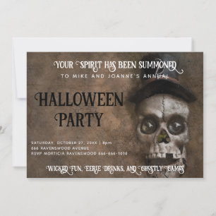 Convite Crânio Sinistro de Chapéu Alto na Festa de Hallowe