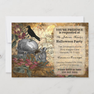 Convite Crânios de Corvo Halloween