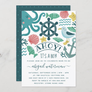 Convite Crânios do Mar Náutico em Cute é um Chá de fraldas