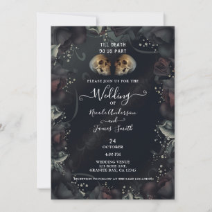 Convite Crânios Góticos & Rosas Negras Casamento de Hallow