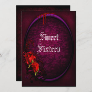 Convite Crânios góticos, sangue & doce 16 dos rosas