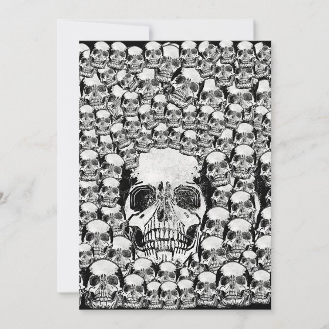 CONVITE CRÂNIOS PAREDE MORTE MORTOS ESQUELETO PRETO BRANCO (Frente)
