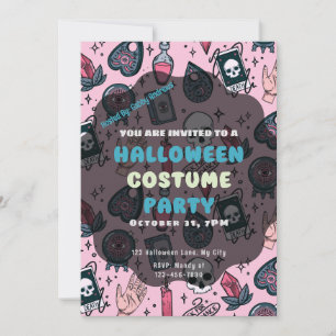 Convite Crânios Rosa Tarot Velas Cristais do Dia das Bruxa