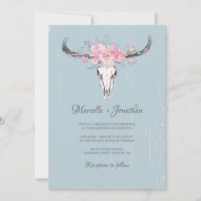 Convite Cravo de Vaca Rústico Boho Rosa Floral Aquarela Az (Frente)