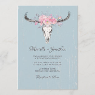Convite Cravo de Vaca Rústico Boho Rosa Floral Aquarela Az