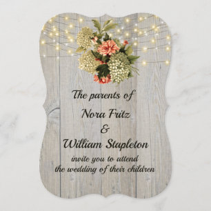 Convite Cravo Romântico Branco Hidrangea Rosa