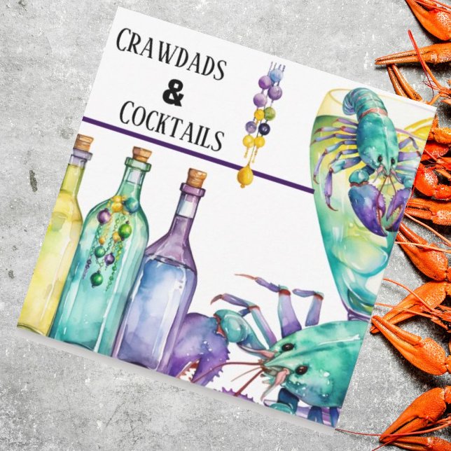 Convite Crawdads Cocktails e Mardi Gras Party (Beads and crawdads seafood boil party invitations you customize. )