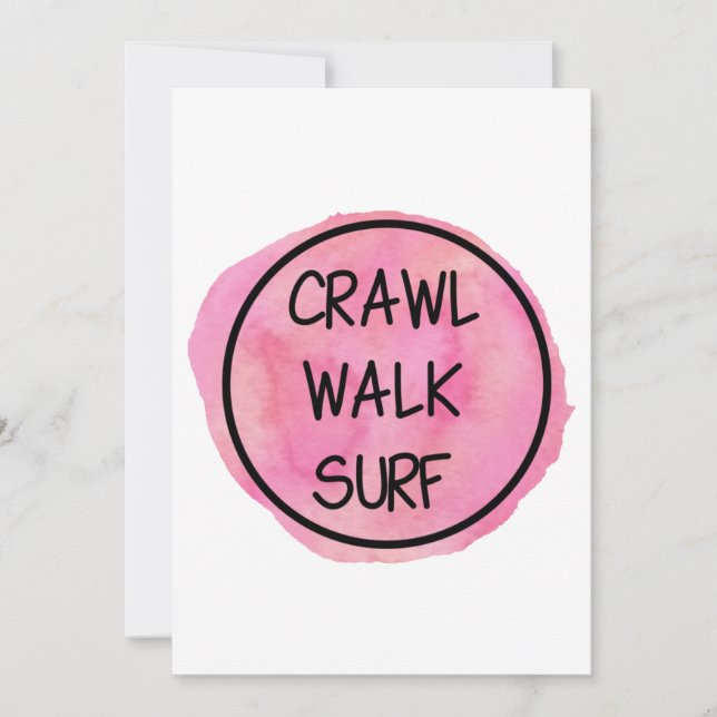 Convite Crawl Walk Surf com Design Rosa (Frente)