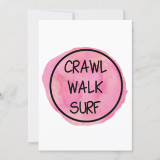 Convite Crawl Walk Surf com Design Rosa