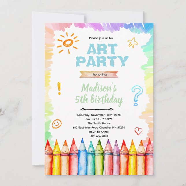 Convite Crayon Art birthday Party Invitation (Frente)