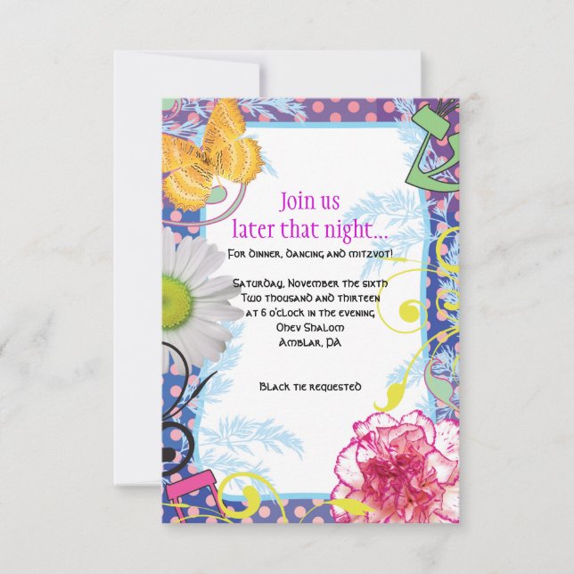 Convite CRAZY COLLAGE Bat Mitzvah Party Card (Frente)